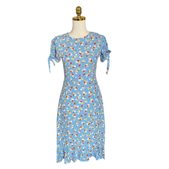 FAITHFUL THE BRAND Dainty Cottagecore Floral Light Blue Flowy Midi Dress Size 2 - Picture 4 of 11